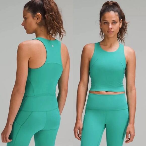 lululemon athletica Tops - Lululemon Wunder Train Racerback Tank Top High Neck Crop Kelly Green Size 4